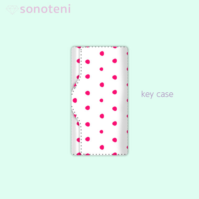 キーケース 手描き ランダム ドット 水玉 2 ピンク 【受注生産】#213-kcの画像1枚目