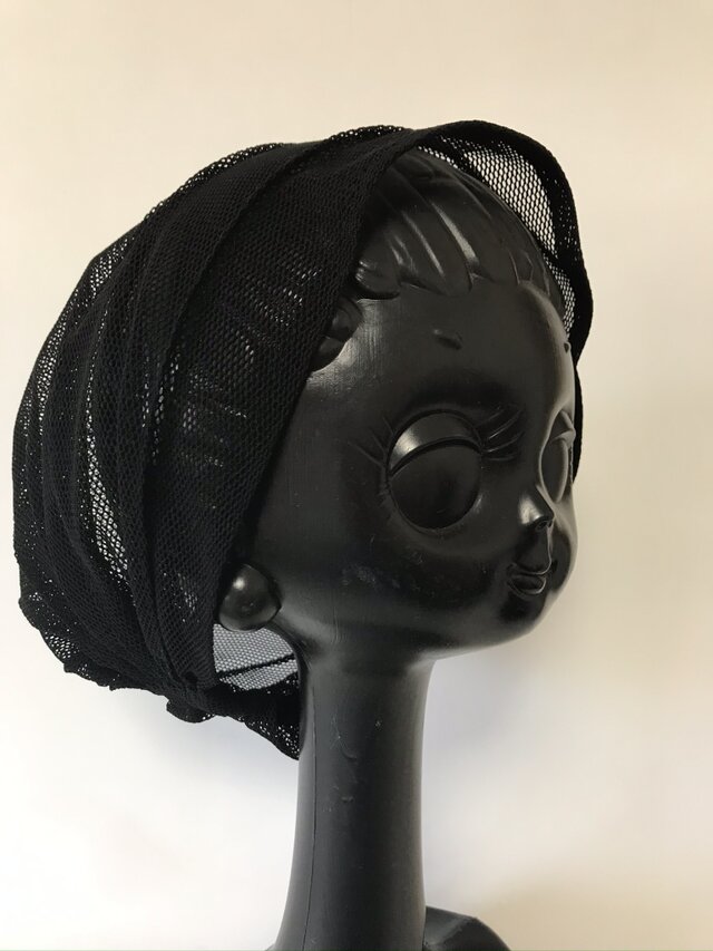 ターバン風帽子 Lサイズ (黒・メッシュ)の画像1枚目