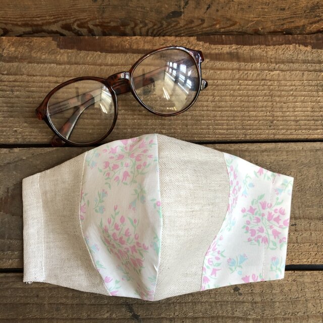 大人女子用＊Mサイズ＊大人女子用＊Mサイズ＊亜麻色小花＊リネンさらし＊立体マスク51