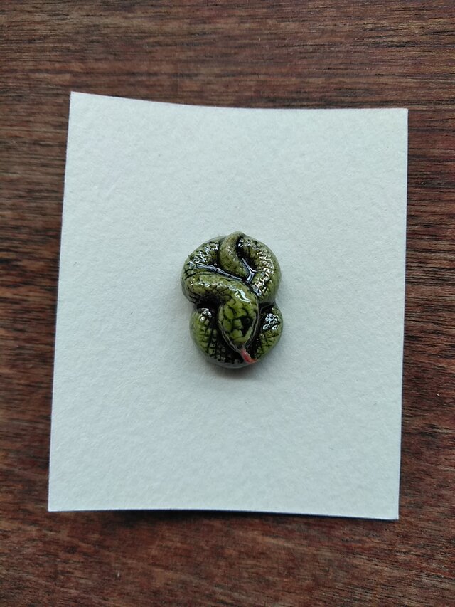 動物石 ブローチ ヘビ(黄緑色)の画像1枚目