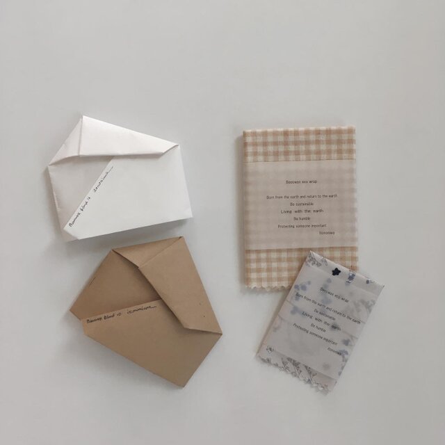 ミツロウエコラップキット（S＆M size 群青色の小花とbeigecheck）