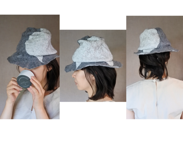 着画あり　￼ハンドメイド　ダメージ加工ダークグレーコットンハット 着画あり ￼ハンドメイド ダメージ加工ダークグレーコットンハット