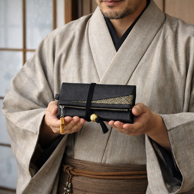 オーダー 本革製道中財布 姫路黒桟革製 「七宝 金」 | iichi 日々の