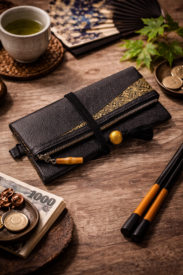 オーダー 本革製道中財布 姫路黒桟革製 「七宝 金」 | iichi 日々の