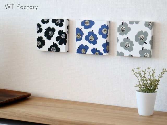 【在庫わずか】北欧 * ファブリックパネル サークルフラワー × 鳥の群れ 送料無料】12x12cmちいさなファブリックパネル【スタンプバード