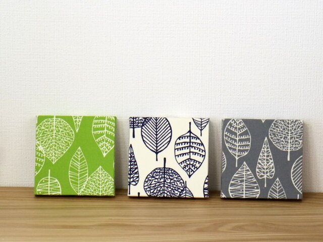 北欧　nina　グリーン　ファブリックフレーム 送料無料】12x12cmちいさなファブリックパネル【ラインリーフ