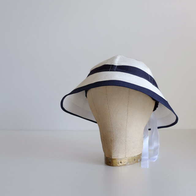 ◎ sale◎ セーラーハット ボーダー リネン 【 白 に 紺 】 マリン ／ sailor hat linenの画像3枚目