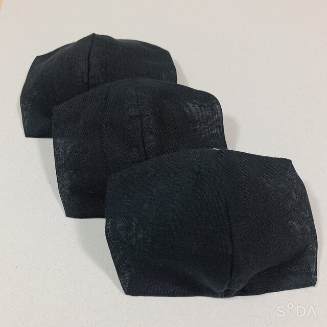 3枚インナーマスク 薄くて軽く息がしやすい 布マスク 立体マスク シングルガーゼ2重仕立て 黒の画像1枚目