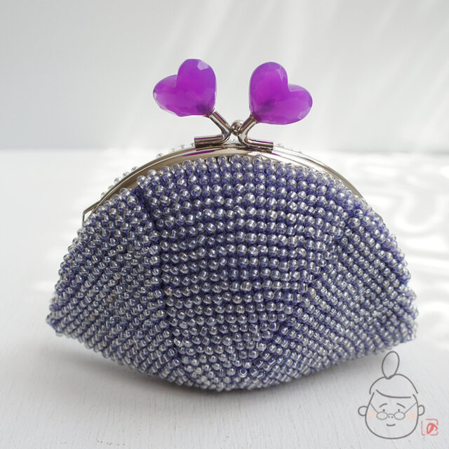 ばあば作♥大きめ全部ガラスビーズがま口（violet・894)