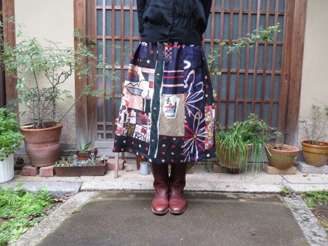 銘仙リメイク☆水玉も楽しいレトロポップスカート76㎝丈の画像1枚目