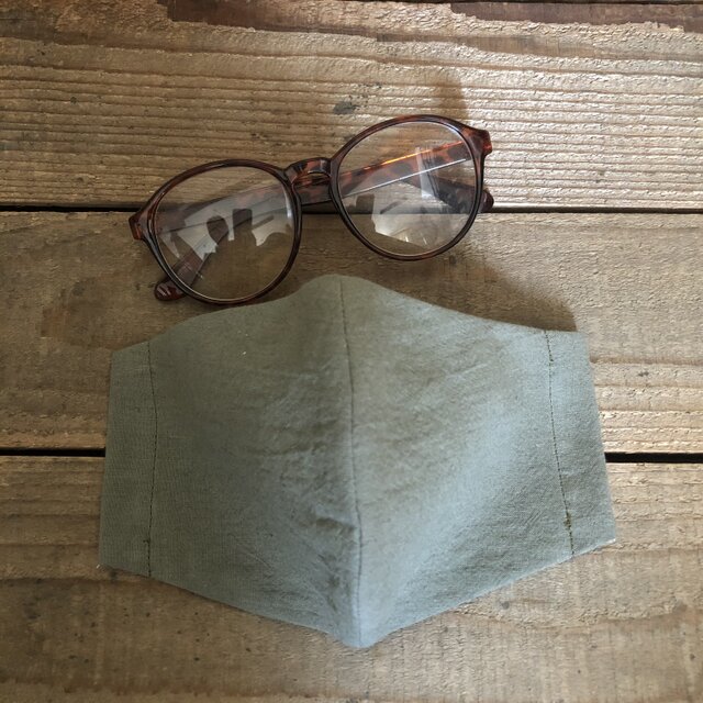 夏向け女性用＊Mサイズ＊松葉色リネン＊麻　さらし＊立体マスク58