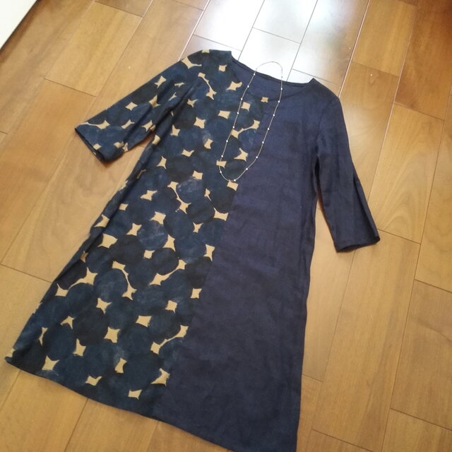 Sale! 上質リネンのバイカラーワンピース