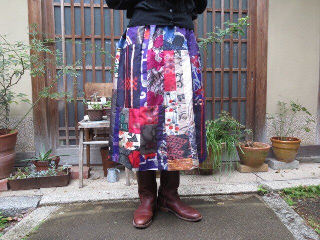 銘仙と大島でリメイクスカート☆レトロポップかなり可愛い♪76㎝丈の画像1枚目