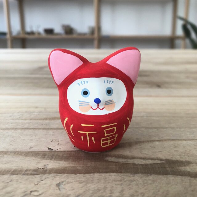 猫だるま 赤色の画像1枚目