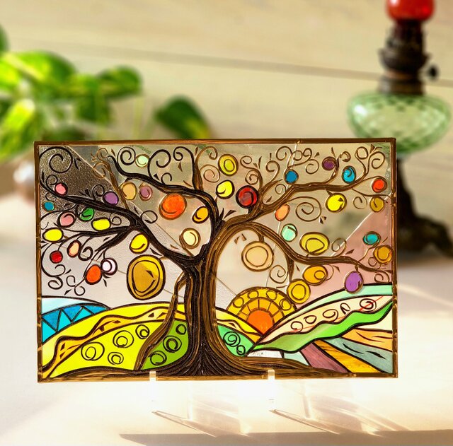 復刻版『光の木』卓上グラスアートボード アクリルスタンド付属