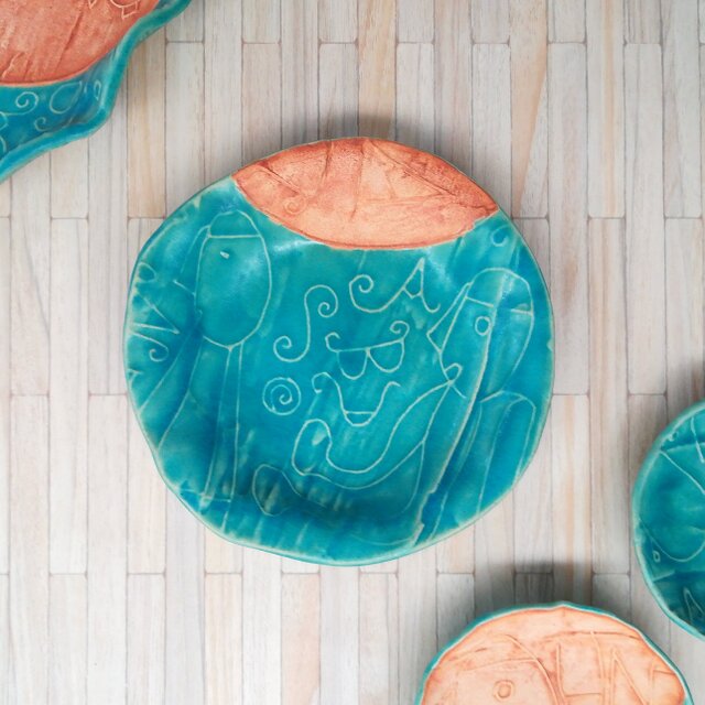 明るく、楽しく、美味しく！トルコマット取り皿１　ターコイズブルー