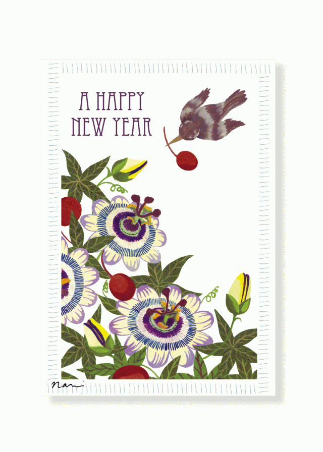 年賀状 花と実と鳥 ２枚組 Iichi ハンドメイド クラフト作品 手仕事品の通販