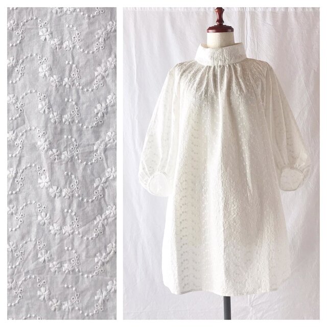 清らか華やかなロマネチュニック（オフホワイト：花リボンレース）