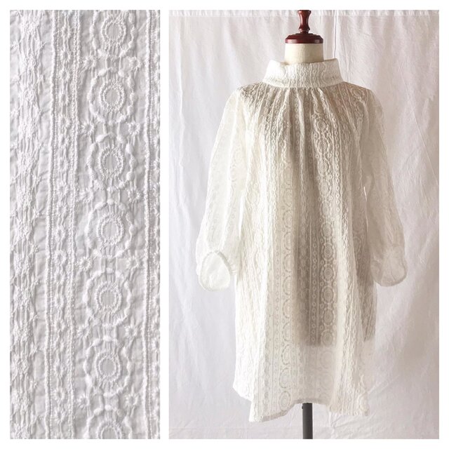 清らか華やかなロマネチュニック（オフホワイト：ストレッチドイリーレース）