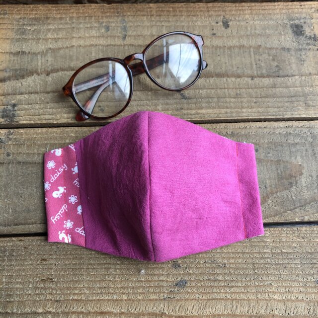 夏向け大人女子用＊Mサイズ＊紅色リネン＊麻＊立体マスク63