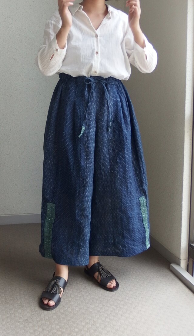 上布のワイドパンツ ●86センチ丈● 裏地ありの画像1枚目