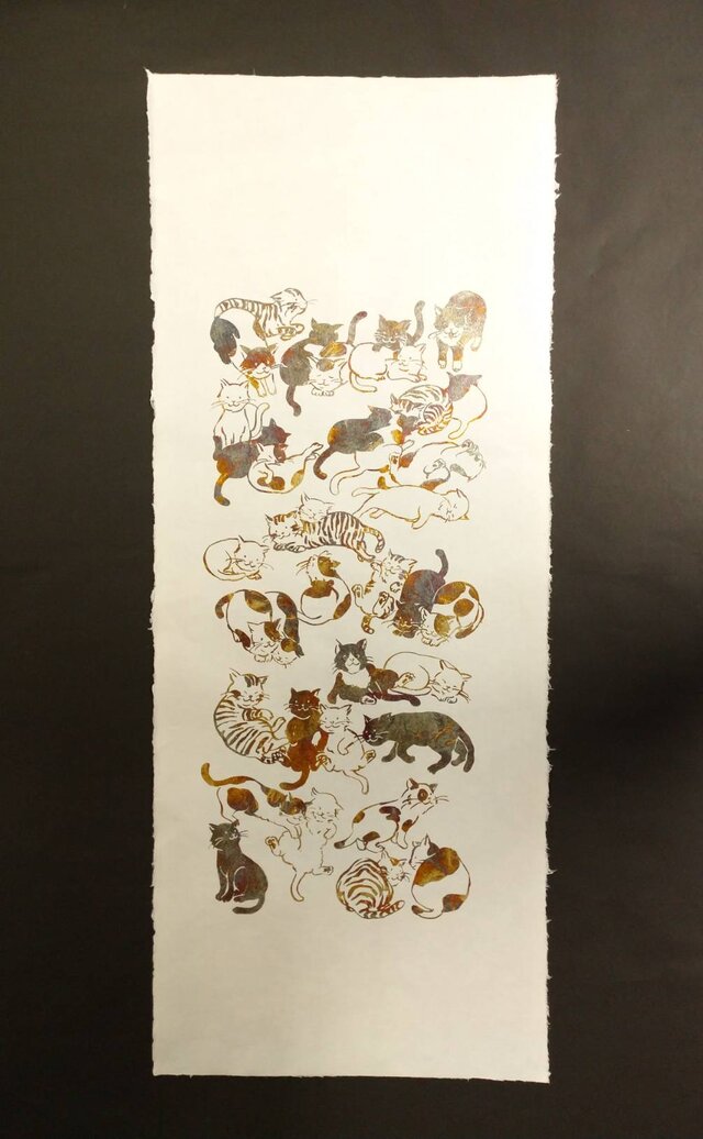 ギルディング和紙 大 cats ネコ 生成和紙 黄混合の画像1枚目