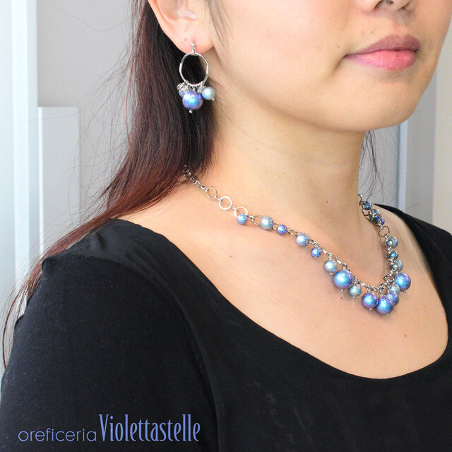 装飾パールブルー真珠のネックレス