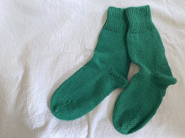手編みのcotton靴下 グリーンの画像1枚目