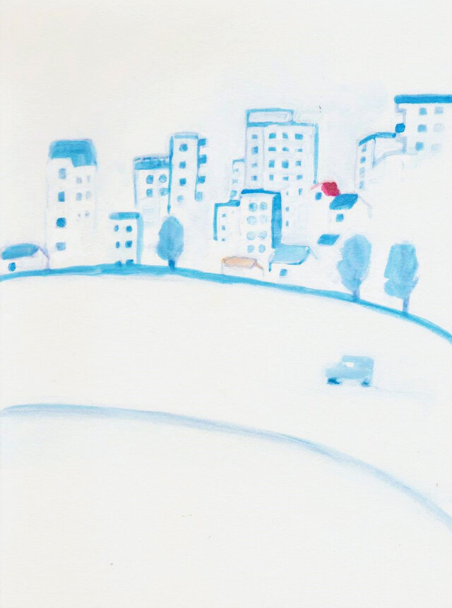 「都会の朝」イラスト原画 ※額縁入りの画像1枚目