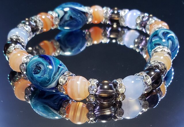 天然石 ブレスレット 3 3連トンボ玉＆天然石ブレスレット～BP0083～ | iichi 日々の