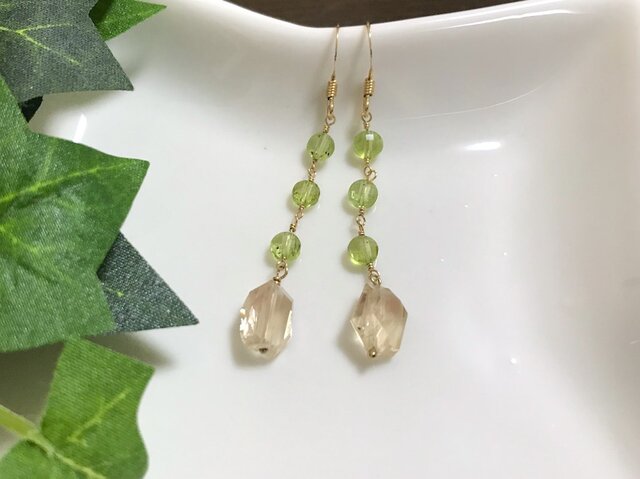 天然石②♡高品質♡大粒オレゴンサンストーンの1粒ピアス14kgf オレゴンサンストーンのピアス【14KGF】 | iichi 日々の暮らしを