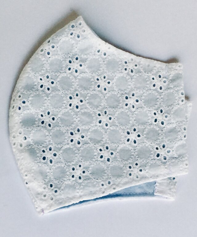 お花のレース ・ブルー 立体マスクの画像1枚目