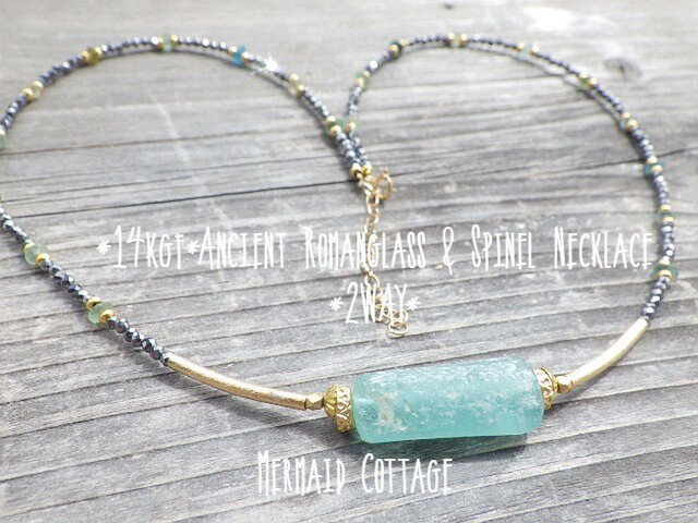 ☆再販☆*14kgf*Ancient Romanglass＆Spinel Necklace *２WAY*ローマングラス