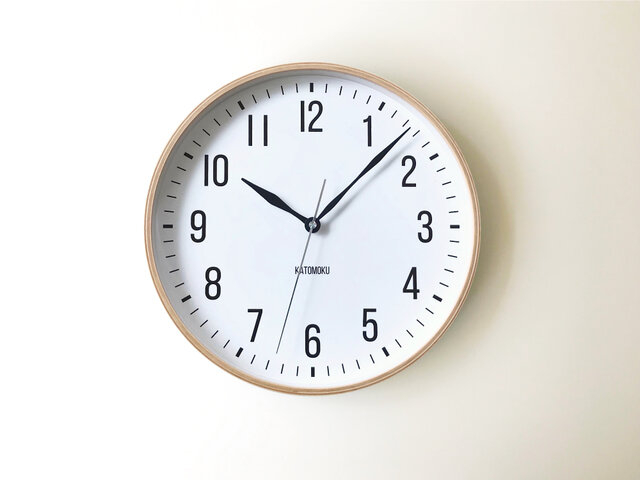 人気商品】KATOMOKU plywood clock 22 電波時計 オレンの+