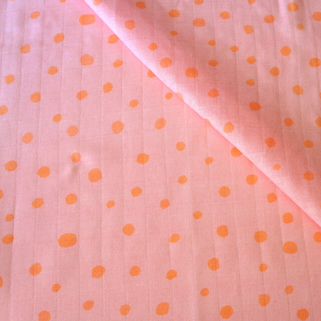 【オーガニックコットン ダブルガーゼ】fuwa fuwa dot(pink-orange)98cm単位(幅142cm):受注生産の画像1枚目