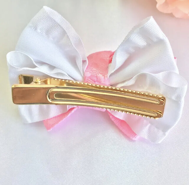 No.26リボンヘアゴム☆ハンドメイド☆ スカラップステッチリボン☆ピンク系 No.26リボンヘアゴム☆ハンドメイド☆ スカラップステッチリボン