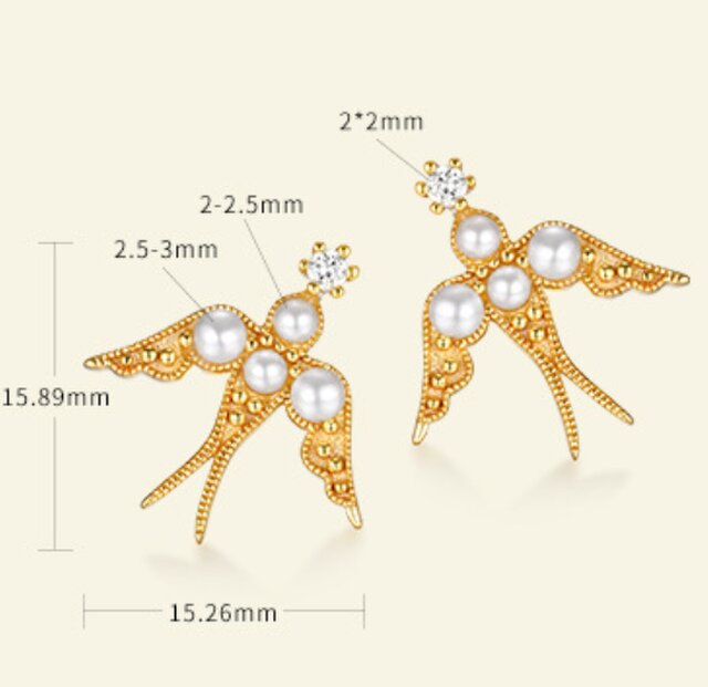 受注制作＞ツバメのピアス パール シルバー かわいい 0337