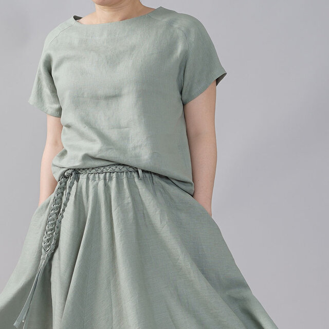 【wafu】やや薄地 リネン Tシャツ リネンブラウス 男女兼用 ユニセックス 半袖/青磁鼠(せいじねず) t038f-snz1