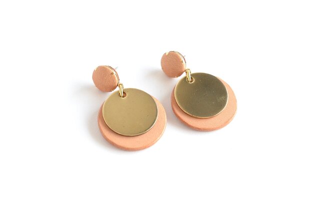 【レザーピアス/イヤリング】 Double Marble〝Nude〟の画像1枚目