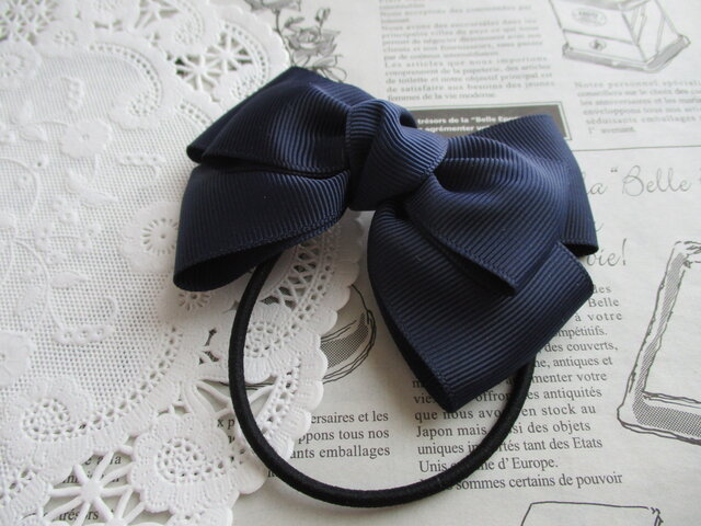 ☆ りぼん ヘアゴム 紺 トリプルリボン 大人 リボン ヘアアクセサリー
