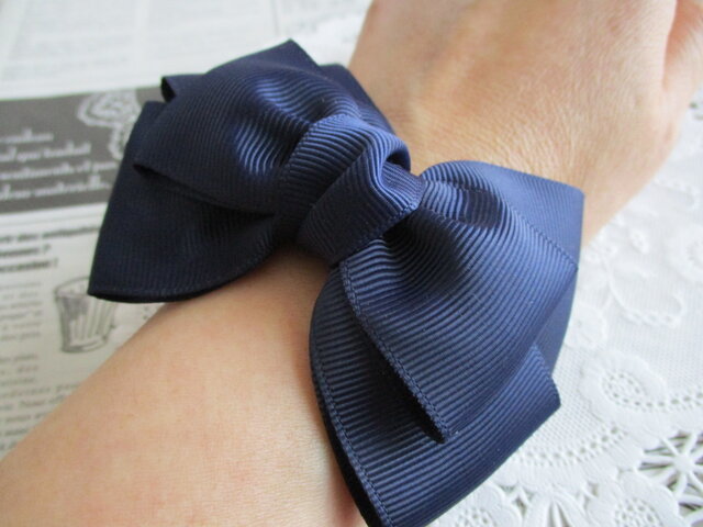 ☆ りぼん ヘアゴム 紺 トリプルリボン 大人 リボン ヘアアクセサリー