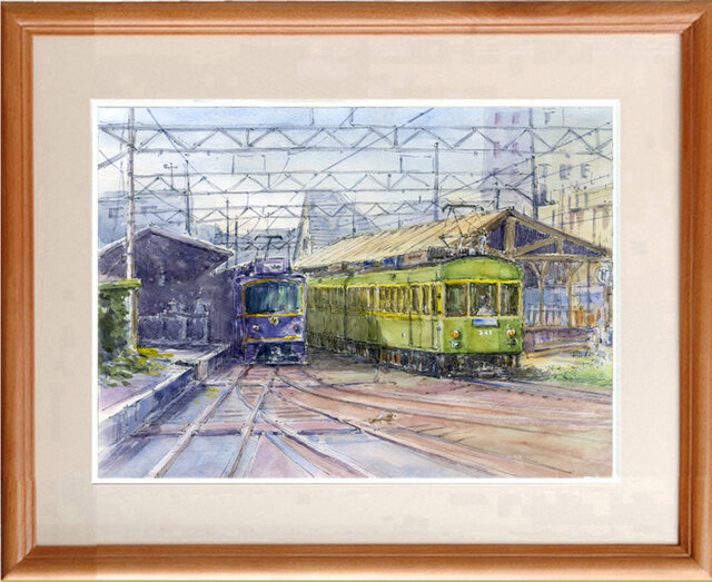 水彩画原画 江ノ電・新パッケージ電車 - 絵画のハンドメイド・クラフト