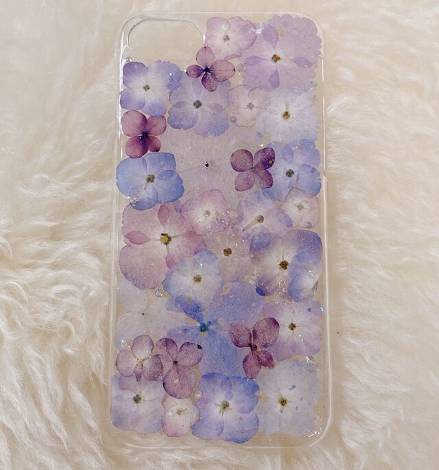 全機種対応】紫陽花うめつくし♡押し花スマホカバー♡iPhoneから