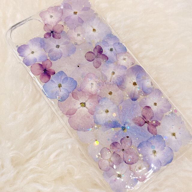 全機種対応】紫陽花うめつくし♡押し花スマホカバー♡iPhoneから