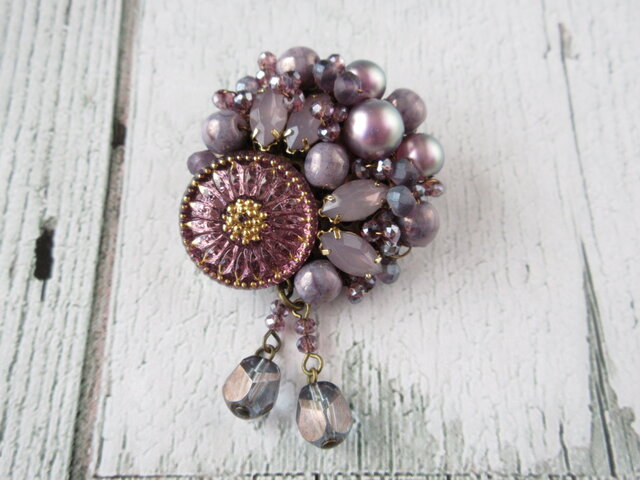 Brooch チェコガラスボタン お花 (K0912)の画像1枚目