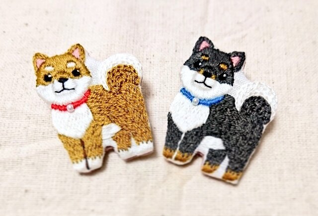 計10760円ハンドメイド 刺繍キーホルダー ブローチ 柴犬 茶トラ白