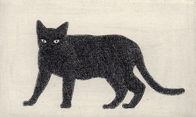 期間限定価格！ 永井郁 オリジナル木版画 「黒猫と白い猫」 版画 版画