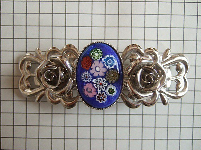 銀七宝 バレッタ 髪留め ミルフィオリ クロム金具の画像1枚目