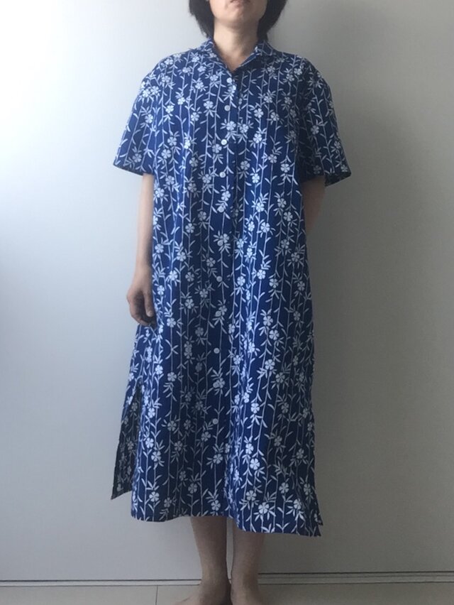 浴衣のワンピース オープンカラー なでしこの画像1枚目