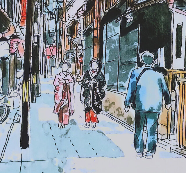 A4サイズ「京都 お茶屋に向かう舞妓さん」 京の水彩画工房